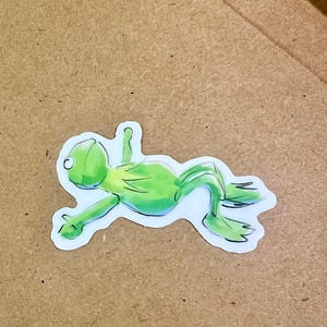 Meme sticker, Kermit, kermit laying down, WATERPROOF, funny, 2in