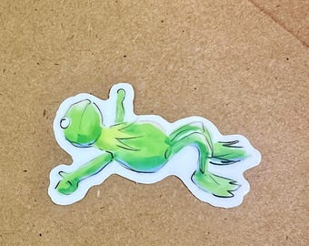 Meme sticker, Kermit, kermit laying down, WATERPROOF, funny, 2in