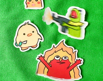 Meme stickers, Helmo, kermitgun, pikachu, duckknife, WATERPROOF, funny, 2in