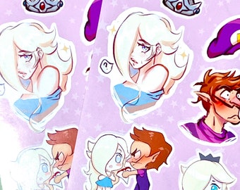 Rosalina and Waluigi sticker sheet, sticker sheet, Wasalina, Mario, OTP, Glossy 5in