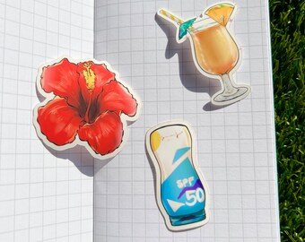 Island Stickers SET OF 3, Hibiscus, Pina Colada, Stickers, Sumooli Island Stickers, Matte Waterproof 2in