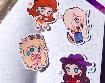 The Mario Girls, Princess Peach, Princess Daisy, Rosalina, Pauline, Cute, Mario, WATERPROOF Stickers, 2in