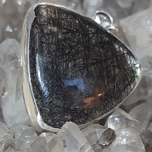 Tourmaline Quartz - Beautiful quartz with tourmaline inclusions set in silver pendant, tourmaline quartz pendant set in silver