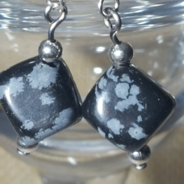 Boucles d'oreilles obsidienne flocon de neige ou obsidienne mouchetée