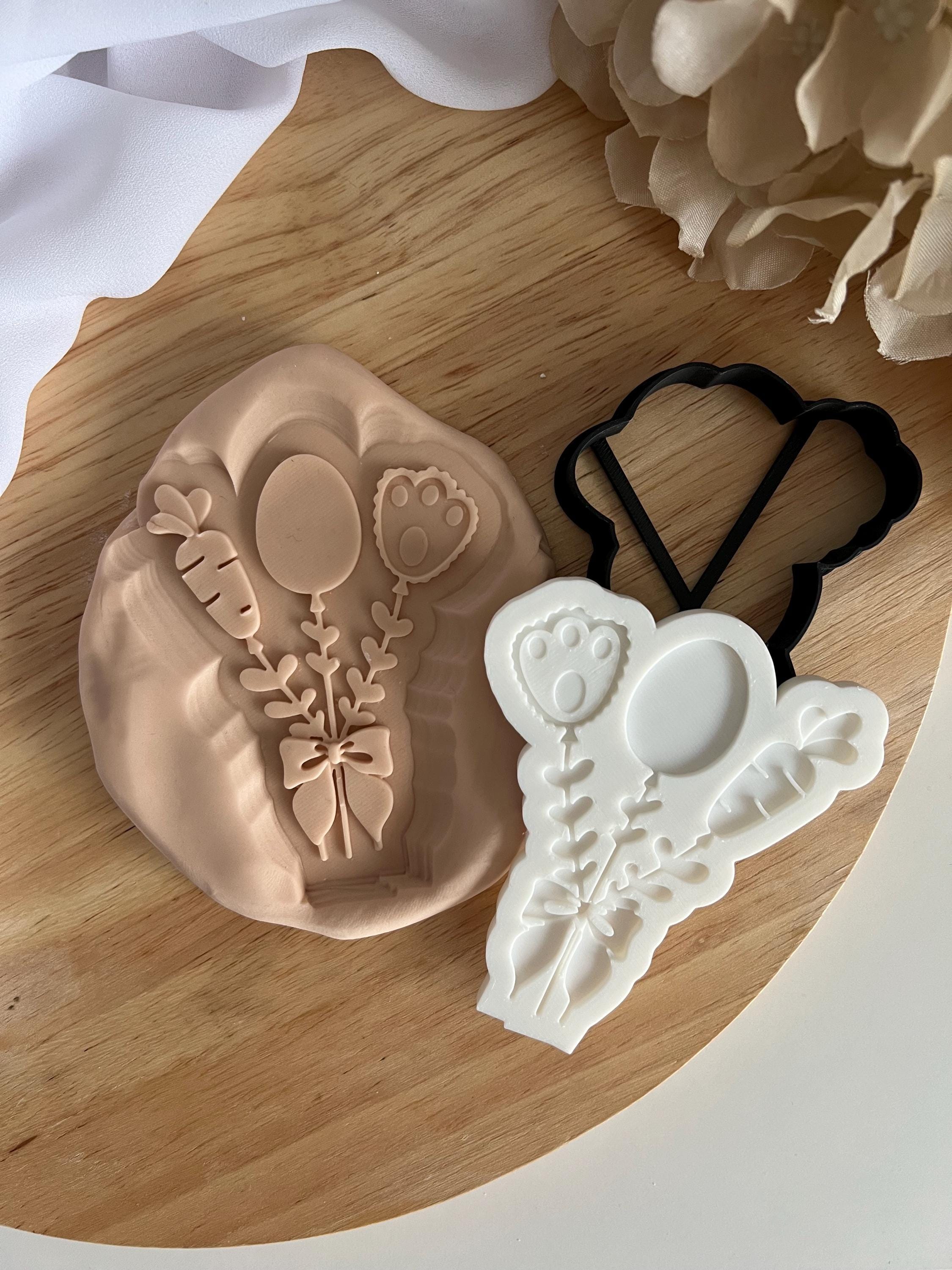Easter Carrot Balloons fondant stamp and cutter |  Easter Cookie stamp and cutter set | Raised stamp | 3D printed | Embosser