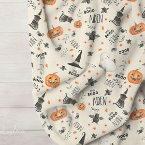 Personalized Halloween baby blanket, Little Boo Bats spiders black cats, Halloween Gift for kids, Spooky Nursery, Halloween baby shower gift