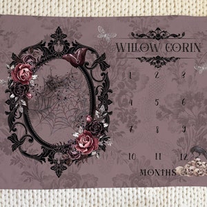 Gothic Damask Baby Milestone Blanket: Dark Victorian Emo Girl Gift