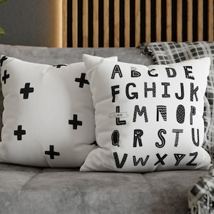 Black and White Alphabet Pillow, ABC pillow cover, Black and white nursery, Playroom Decor, Custom pillow case, Personalized Kids Pillows