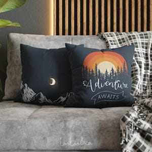 Adventure Awaits Pillow Cover: Mountain Camper Decor, Van Life Gift