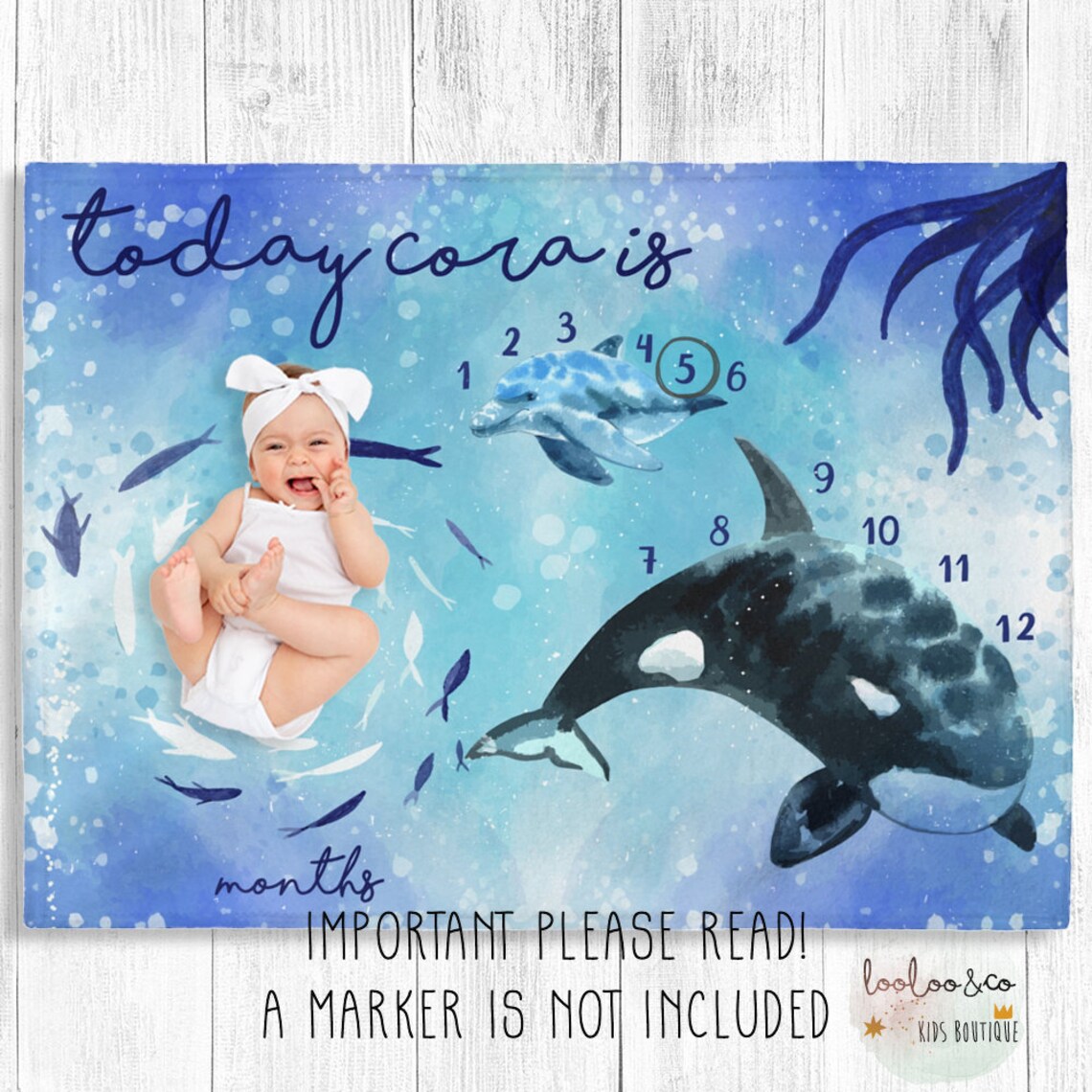 Orca Whale Baby Milestone blanket Under the sea Baby Name Etsy