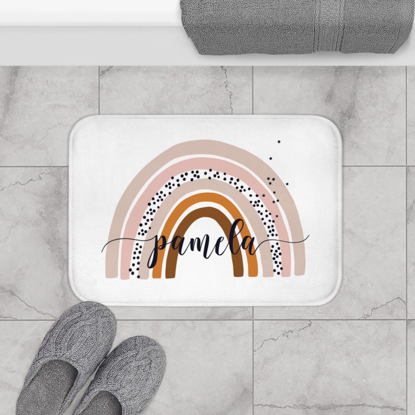 Personalized Rainbow Bath Mat Cute Bath Mat Kids Boho Bath Etsy