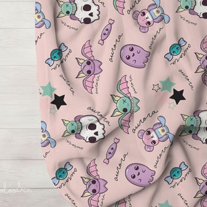 Pastel goth baby bat blanket, Bats Skulls soft kawaii goth baby name blanket, Gothic Nursery, Bat Decor, Spooky cute toddler birthday gift