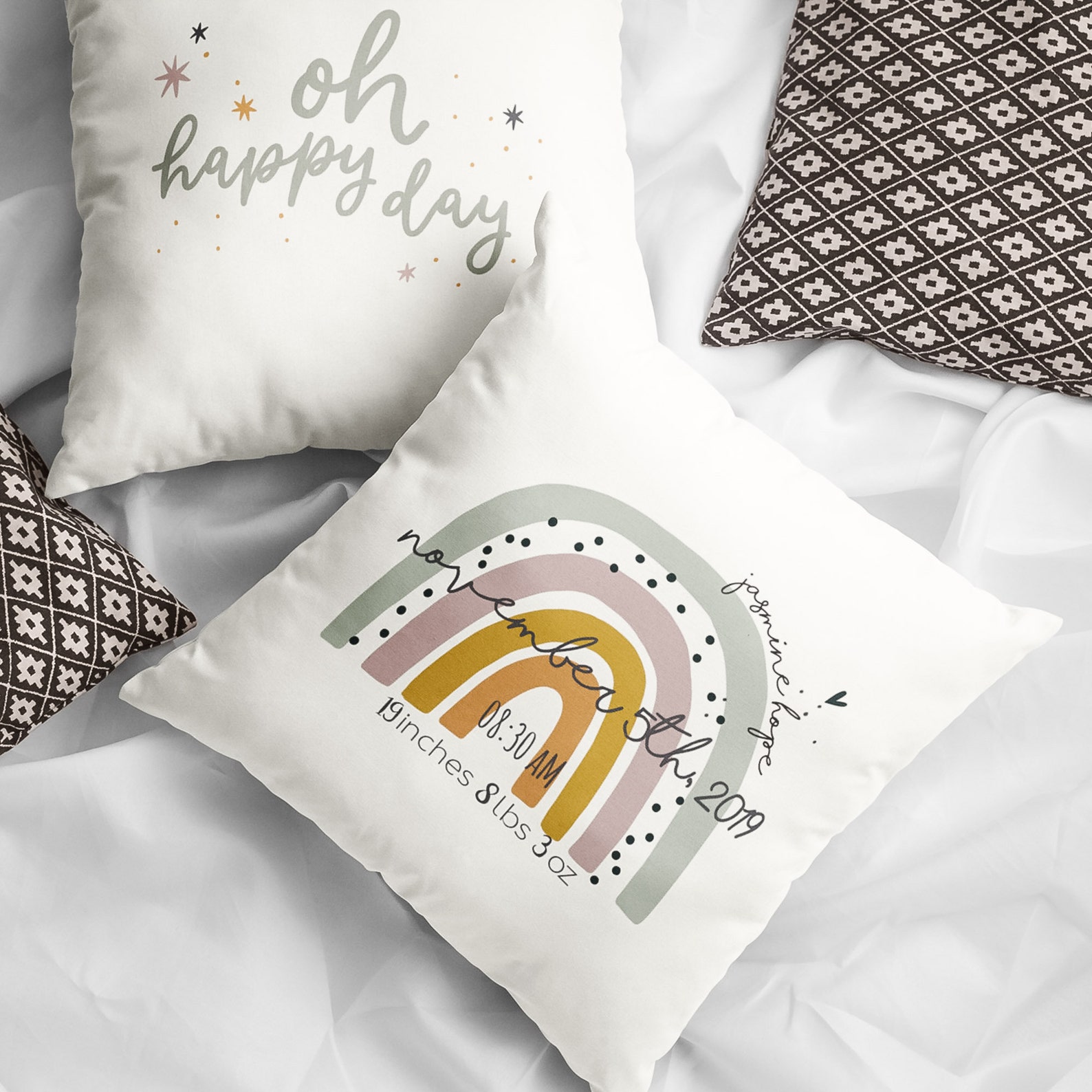 Personalized Rainbow Pillow Cover Custom Birth Stats Pillow Etsy