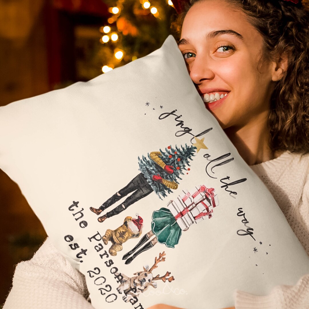 Personalized Family Christmas Pillow Family of 4 Festive Etsy