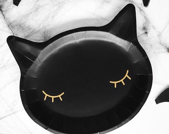 6 Black Cat Party Plates, Sleeping Cat Party Plates, Cat Party, Cat Party Decorations, Kids Party Decorations, Kitten Party