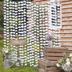 White Flower Curtain Wedding Backdrop, White Petal Flower Backdrop, PhotoBooth Backdrop, Birthday Photobooth, Wedding Photo Backdrop