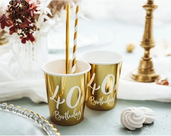 6 Gold 40th Birthday Paper Cups, Gold Party Decorations, Paper Party Cups, Gold Party Cups