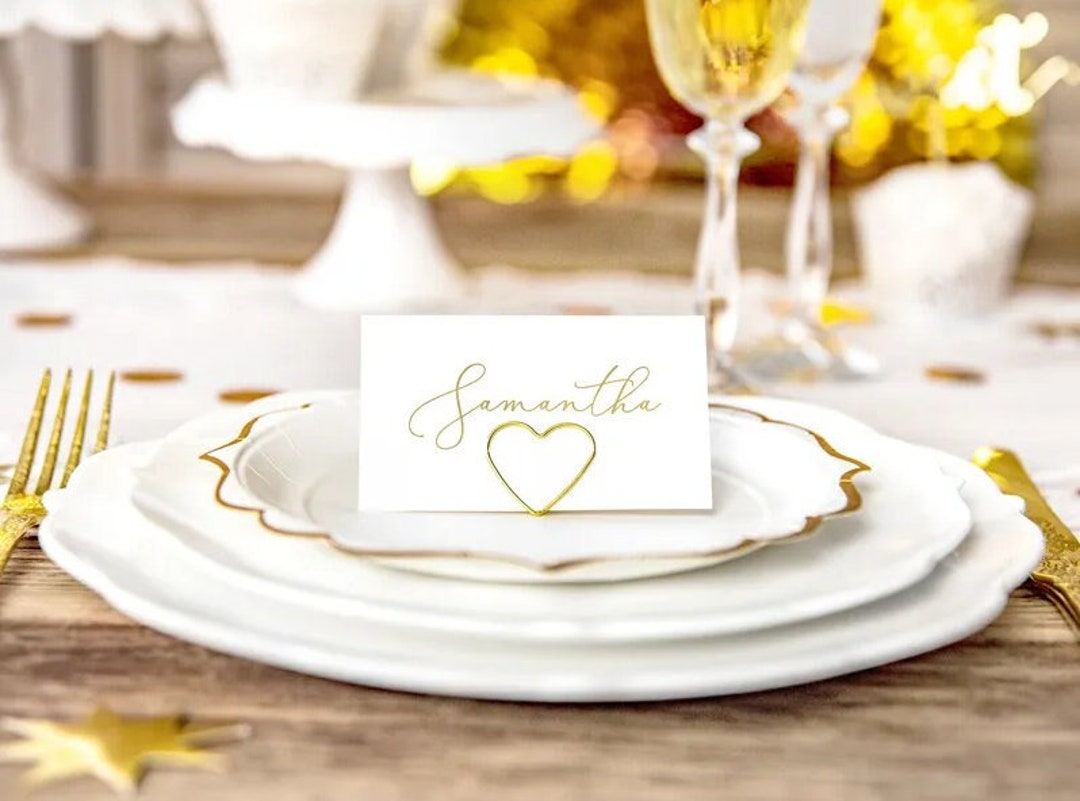 10 Gold Metal Heart Place Card Holders, Gold Hearts, Gold Wedding, Gold