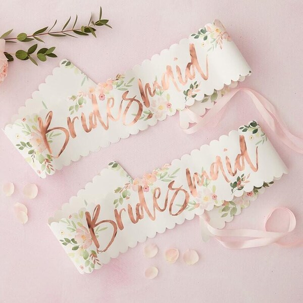 Floral Bridesmaid Sashes, Rose Gold Sashes, Hen Party Sashes