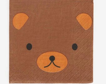 20 Mini Bear Napkins, Kids Forest Animal Party, Brown Paper Napkins, Animal Party, Neutral Baby Shower Decor