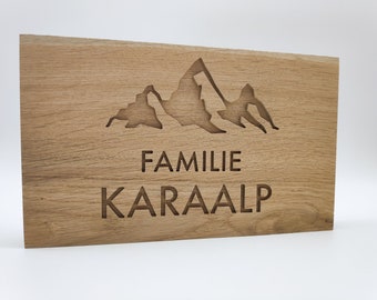 Türschild personalisiert Haustür mit Bergen | Holzschild mit Namen | Familie | Willkommen | Eingang Klingelschild | Namensschild Briefkasten