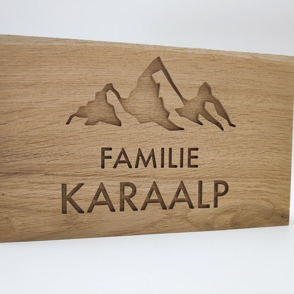 Deurbordje gepersonaliseerde voordeur met bergen | Houten bord met naam | Familie | Welkom | Entree deurbelbord | Naambord brievenbus