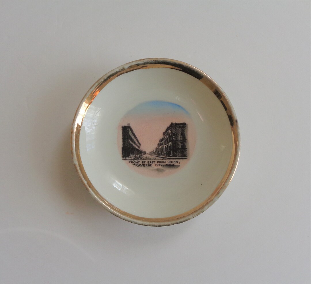 Antique Wheelock China Souvenir Plate Traverse City Michigan Front St