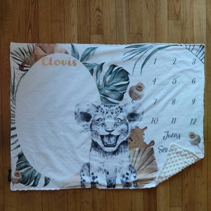 Couverture Tapis étapes pour évolution de bébé personnalisable Lionceau Monstera