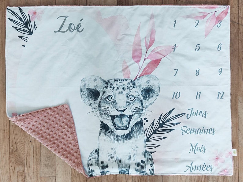 Couverture Tapis étapes pour évolution de bébé personnalisable Lionceau Rose