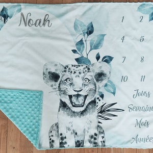 Couverture Tapis étapes pour évolution de bébé personnalisable Lionceau Bleu