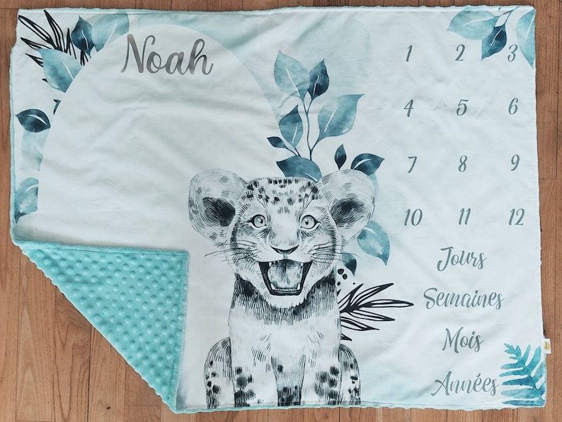 Couverture Tapis étapes pour évolution de bébé personnalisable Lionceau Bleu