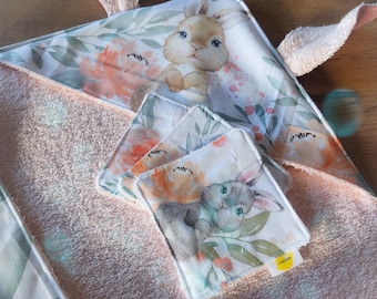 Cape de bain sortie de bain serviette à capuche lingettes lavables cadeau naissance coffret bébé