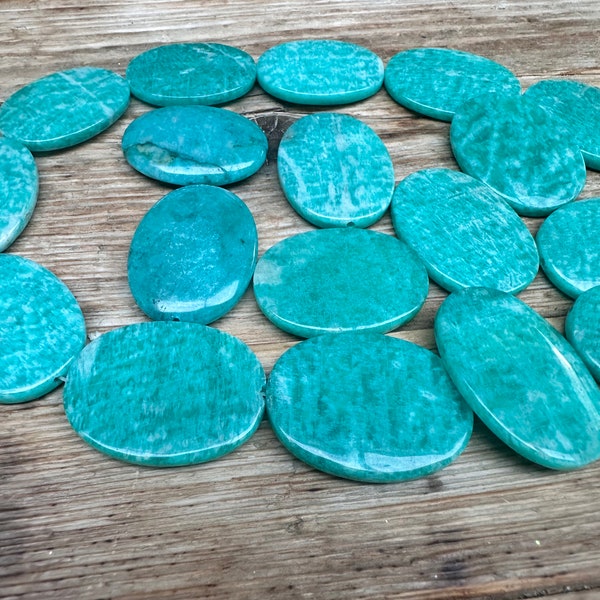 Loose Natural Polished Green Amazonite oval beads ideal for jewellery making - 38mm x 25mm x 5mm