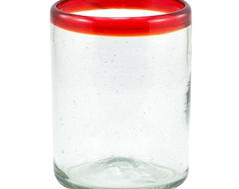 RIM red lowball classic drinking glass, 330ml, Mexico, handmade, mouth-blown