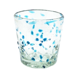 Drinking glass DOTS turquoise lowball conical 250ml Mexican drinking glass Mexico handmade mouth blown Mexican drinking glasses