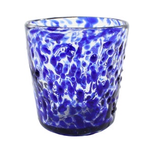 Drinking glass CONFETTI cobalt lowball conical 250ml Mexican drinking glass Mexico handmade mouth blown Mexican drinking glasses