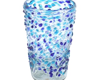 CONFETTI drinking glass, cobalt turquoise, highball, conical, 400ml, Mexican drinking glass, handmade, mouth-blown, Mexican