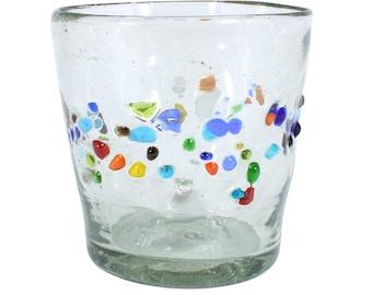CONFETTI CENTRAL lowball conical drinking glass, 250ml, Mexican drinking glass, handmade, mouth-blown, Mexican drinking glasses