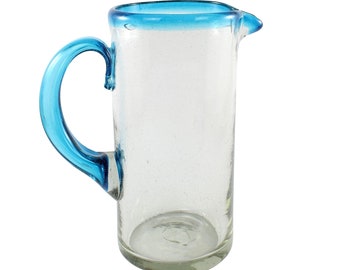 Glass jug RIM turquoise cilindro normal 1000ml with colored handle