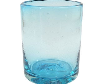 UNICOLOR turquoise lowball classic drinking glass, 330ml, handmade in Mexico, mouth-blown