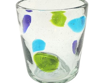 SPLASH POINTS lowball conical drinking glass, 330ml, Mexican drinking glass, handmade, mouth-blown, Mexican drinking glasses
