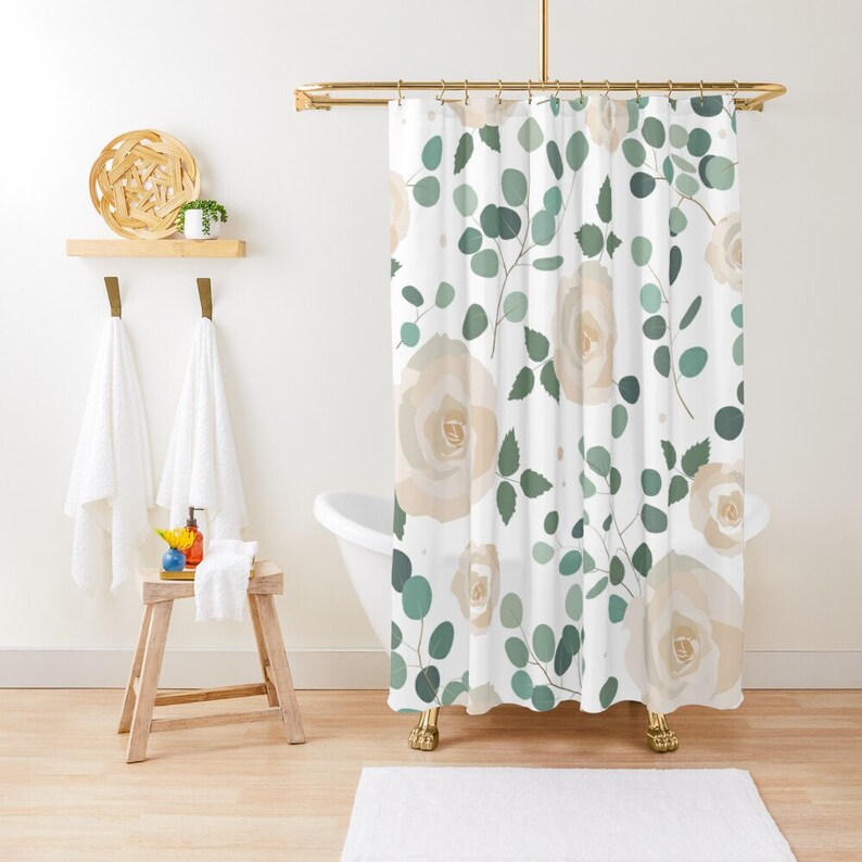 Eucalyptus & flowers shower curtain Green Shower Curtain Etsy