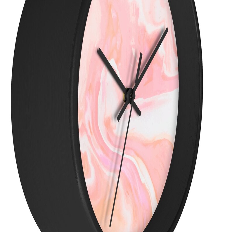 Pink marble wall clock Silent wood wall clock Minimalist Etsy