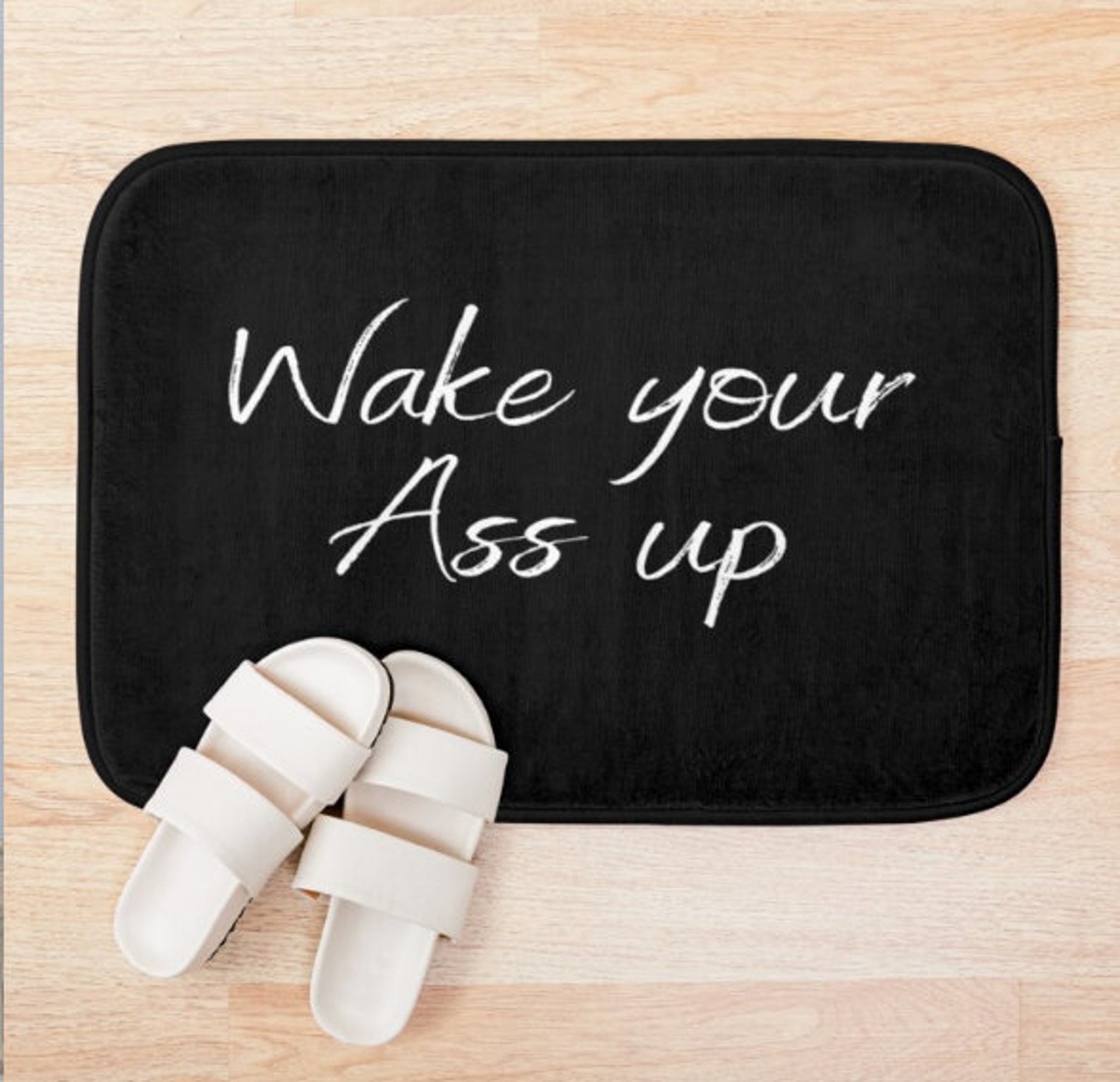 Funny saying bath mat Wake your ass up Bathroom decor Black Etsy