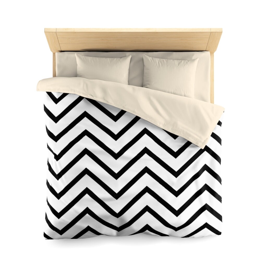 Zig zag Duvet Cover Black and White bedspread Geometric Etsy