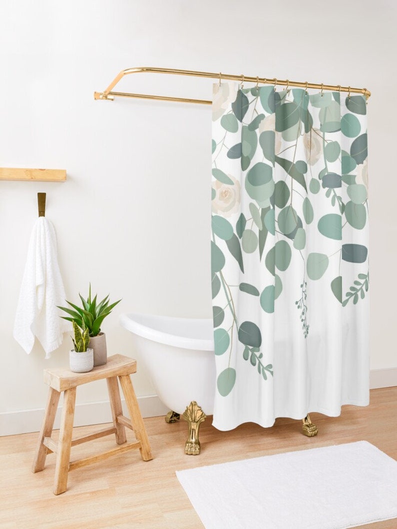 Eucalyptus shower curtain Painted Green leaves Shower Etsy