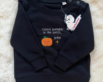 Personalised Pumpkin Jumper - Halloween Sweatshirt - Cutest Pumpkin In The Patch - Baby - Toddler - Children