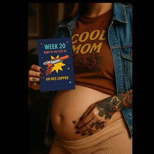 Cartes d'étape de la grossesse rétro des années 90 – Imprimable 5 x 7 | Bracelet de suivi amusant et unique de la taille d'un bébé | Téléchargement instantané