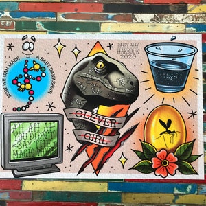 Jurassic Park Tattoo Flash Art Print