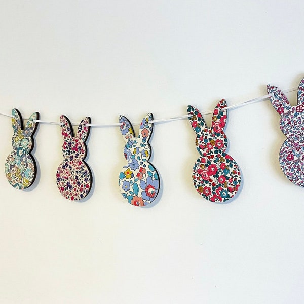 Easter Bunny Liberty of London Fabric & Wooden Bunting, Spring Decoration